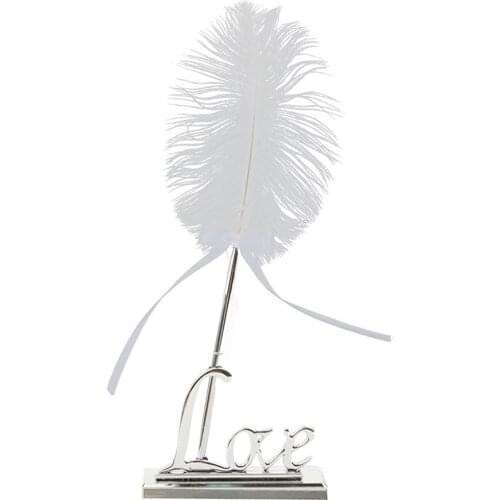 Wedding Party Silver Guest Book Signing Pen with Silver Plated Metal Love Holder Party Pen Set