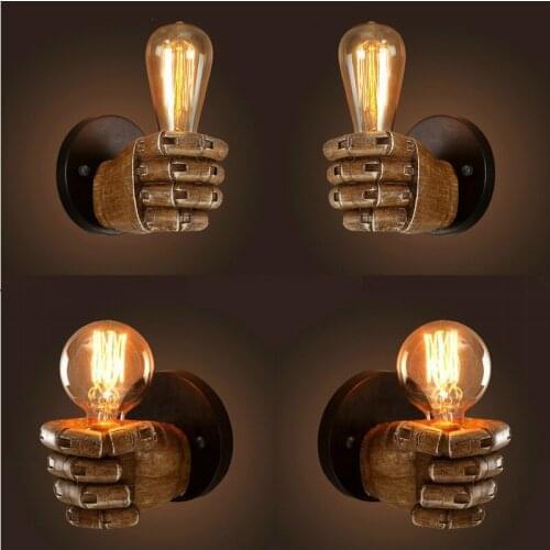 220V Vintage Resin Fist Wall Lamps LED Bulbs Corridor Lights Bedroom Living Room Wall Light Holder Home Decoration E27