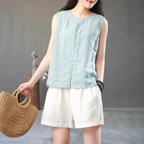 Womens T-shirt 2021 Summer Cotton Linen Plus Size Womens Tank Tops Sleeveless Solid Color Vintage O Neck Shirts for Women