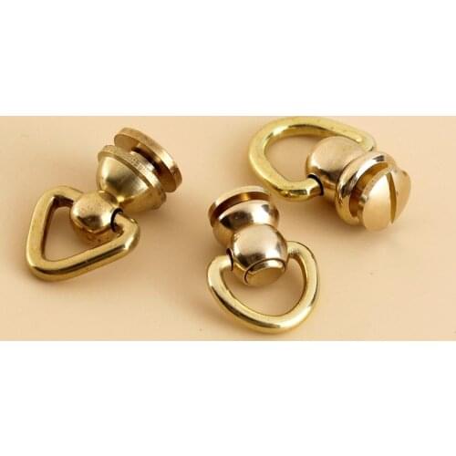 10pcs Brass Ball Post Studs Rivet With D ring Screwback Round Head Nail Spots Swivel 360 Rotate Head Spikes Leather Craft DIY