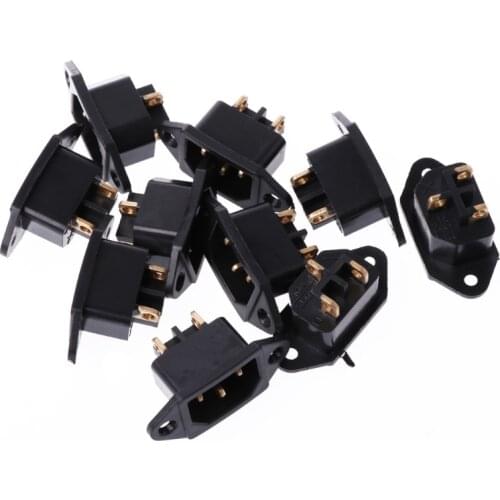 10 Pcs/Set AC 250V 10A 3-Pin Terminal IEC320 C14 Inlet Power Plug Socket Black Dropshipping
