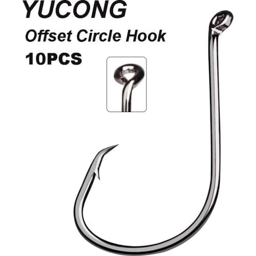 YUCONG 10PCS Circle Carp Eyed Fishing Hooks 1/0-8/0# Offset Hooks Single Fishhooks Crank Barbed Fish Hooks High Carbon Steel