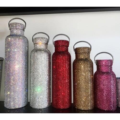 1000ml water bottles Diamond double-layer thermal insulation sports outdoor 304 stainless steel portable water replenishing cup