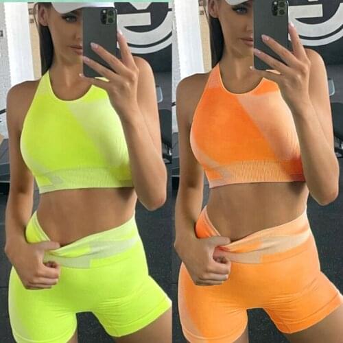 2021 Yoga Shorts Set Sports Bra Suit Seamless Crop Tank Top High Waist Workout Running Tights Gym Clothing Sportswear Tracksuit