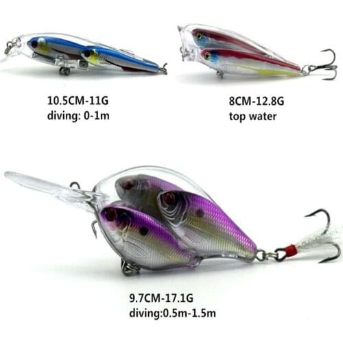 New 3pcs Mixed Group Fishing Lure Minnow 10.5cm 11g Popper 8cm 12.8g Crank Bait 9.7cm 11.7g Pesca Peche Fishing Wobblers