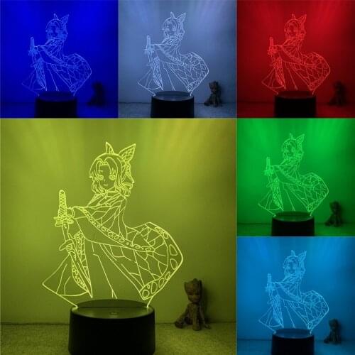 3D Nightlight Anime Demon Slayer Kochou Shinobu Sowrd Action Figure 7 Colors Touch Optical Illusion Table Lamp Gift Decor Model