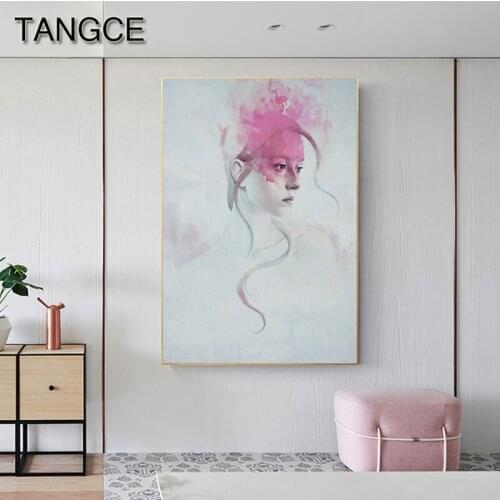Abstract Feather Girl Canvas Painting Modern Long Hair Poster Big Wall Art Picture for Living Room Nordic Comic Poster and Print