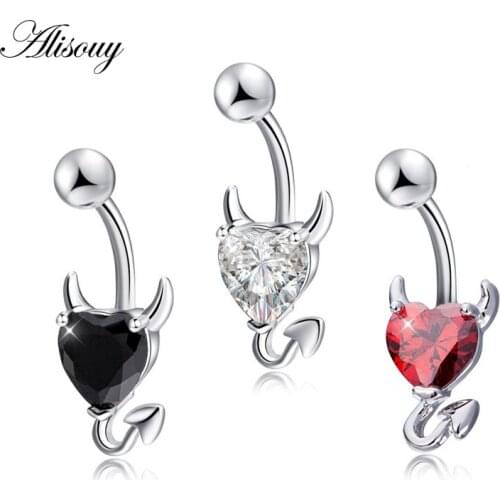 Alisouy 1pc 316L Stainless Steel Garnet Heart Zircon Crystal Belly Button Ring Navel Piercing Nombril Ombligo Body Jewelry
