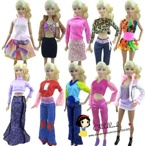 Free shipping 10tems=5 pants+5 clothes dress suit set outwear outfit jacket and pants birthday gift set for barbie doll