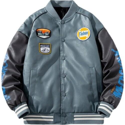 2021 HOT Hip Hop Baseball Coats PU Patchwork Color Block Bomber Jackets Mens Harajuku Streetwear Women Jacket Unisex