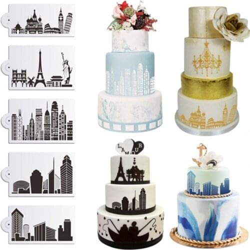 Aomily 5Pcs/Set Building Cake Side Stencils Cupcake Mousse Cake Brim Mould Wedding Cake Sugar Craft DIY Fondant Baking Tools