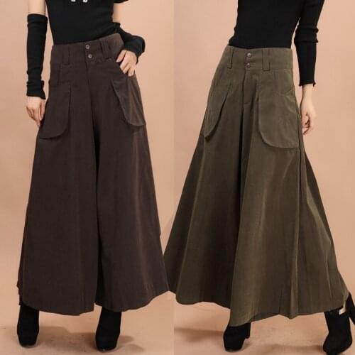 Spring Summer Casual Women Army Green Black Wide Leg Loose Pleated Ankle Length Trousers , 6XL 4XL High Waisted Pants For Woman