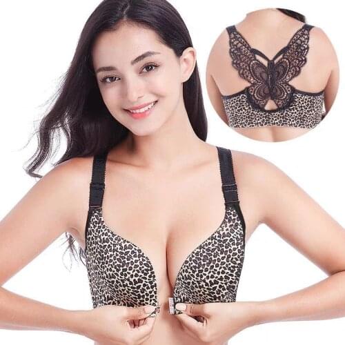 Sexy Seamless Front Zip Closure Bra Butterfly Adjustable Push Up Bra Plus Size Bra for Women Larger Size C D Cup Brassiere