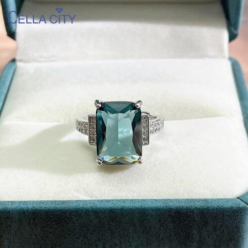 Cellacity lassic 100% 925 Sterling Silver ring with blue gemstones Engagement Wedding silver finger Fine Jewelry Wholesale gift