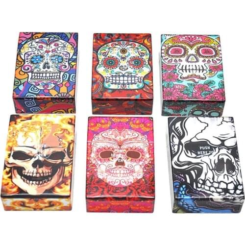 Color Spray Ghost Head Automatically Open Plastic Tobacco Cigarette Case Pocket Size 95mm*60mm Smoking Cigarettes Holder