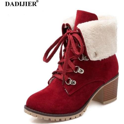 DADIJIER Ladies Thick Fur Ankle Boots Women High Heels Short Boots With Fur Shoes Women Winter Warm Botas Footwear PP48