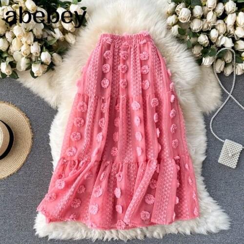 Design Three-dimensional Dot Skirts Women Elegant Solid Korean A-line Skirt Summer Casual Loose High Waist Midi Skirt