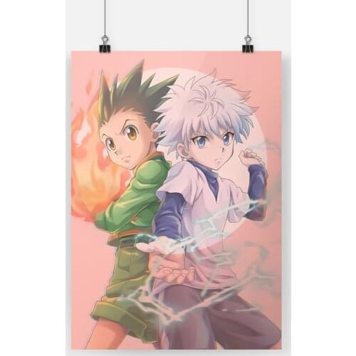 Gon Killua Hunter x Hunter pink Wooden Frame canvas painting decor wall art Framed pictures study decoration prints poster