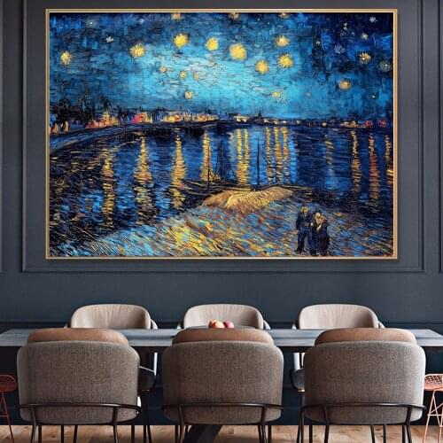 Van Gogh Famous Painting Reproduction On Canvas Starry Night Over Rhone Posters And Prints Impressionist Wall Art Decor Picture
