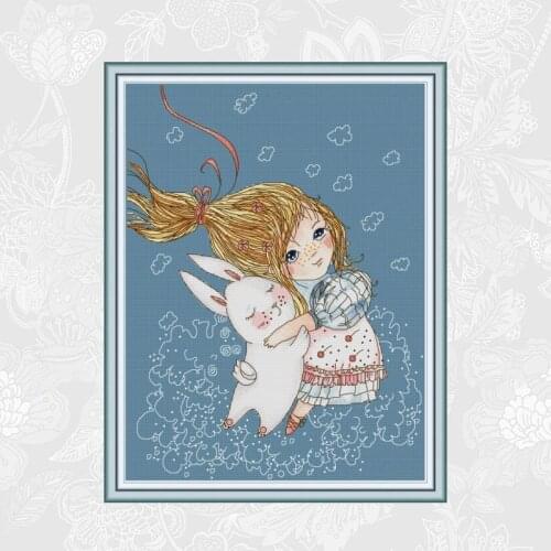 Girl and Rabbit Chinese Cross Stitch kits Ecological Cotton 14CT and 11CT DIY Handmade Crafts New store Sales Promotion