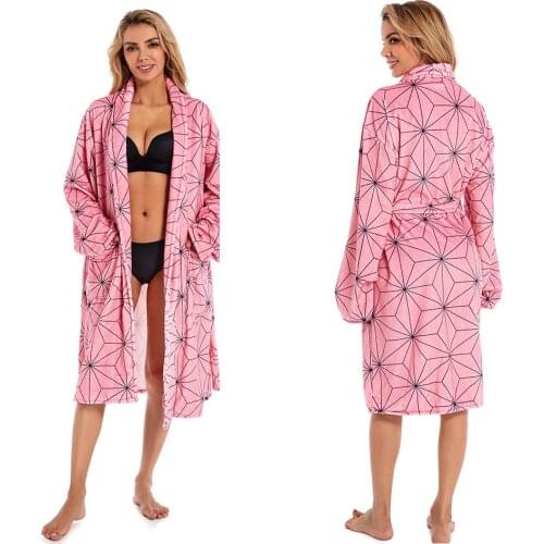 Demon Slayer Kamado Nezuko Cosplay Costumes Flannel Robe For Adult Women Girls