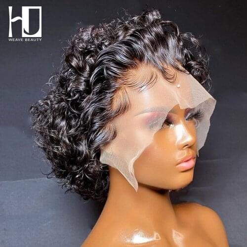 Curly Bob Transparent 13x2 Lace Front Human Hair Wigs Malaysian Virgin Short Pixie Cut Wig For Black Women Deep Water Wave Wigs