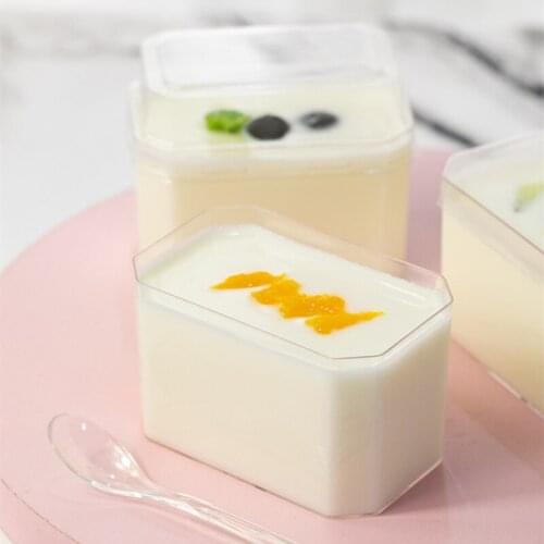 50pcs Square Transparent Tiramisu Mousse Dessert Cup 185ml Hard Plastic Box Baking Package Pudding Yogurt Cake Boxes With LId