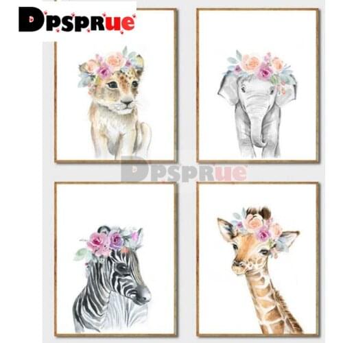 Lion,King cartoon Giraffe Elephant Lion zebra full drill mosaic diamonds round square Rhinestone painting baby room Nursery art