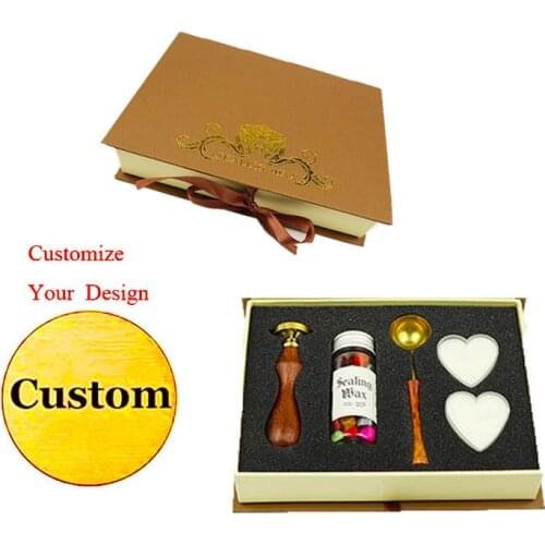 MDLG Vintage Custom Made Two Letters Picture Logo Wedding Invitation Wax Seal Sealing Stamp Sticks Spoon Gift Box Kit Set