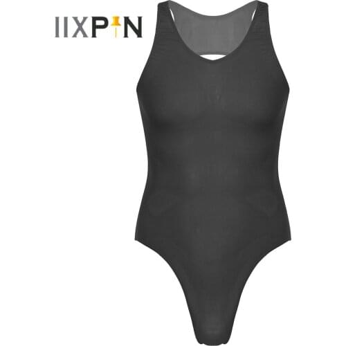 Mens Sexy Lingerie See Through Bodysuit Underwear Scoop Neck Backless Exercise Transparent Cutout Gymnastic Leotard Swimsuit