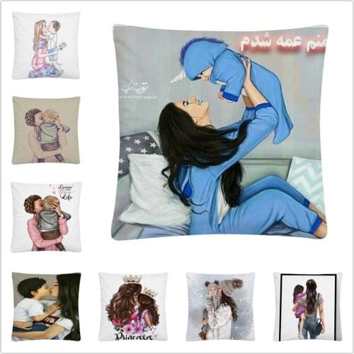 Mother-child/family/love pattern Soft Short Plush Cushion Cover Pillow Case for Home Sofa Car Decor Pillowcase45X45cm