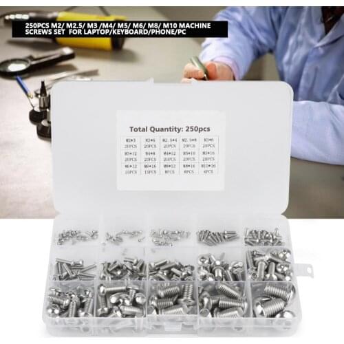 250Pcs/Set M2-M10 Machine Screws Set Stainless Steel Screws for Laptop/Keyboard/Phone/PC Fastener Repair Tool Kit Best Offer