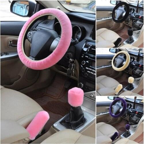 3pcs/set Car Auto Winter Soft Steering Wheel Cover + Handbrake Cover + Shift knob Covers/Warm Super Thick Plush Gearshift Collar