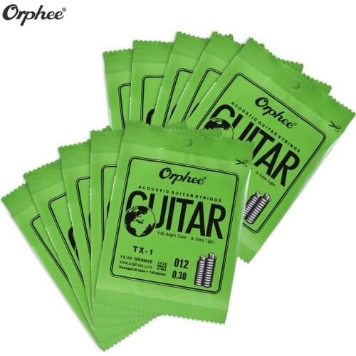 Orphee TX-1 Single Guitar String for Acoustic Folk Guitar 10-Pack High-carbon Steel Core Phosphor Bronze Extra Light Tension