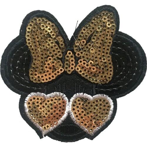 10PCS Sequins Bow Mouse Head Patches for Clothes Bags Shoes Iron on Sequined Appliques DIY Sewing Accessories Decorative Patch
