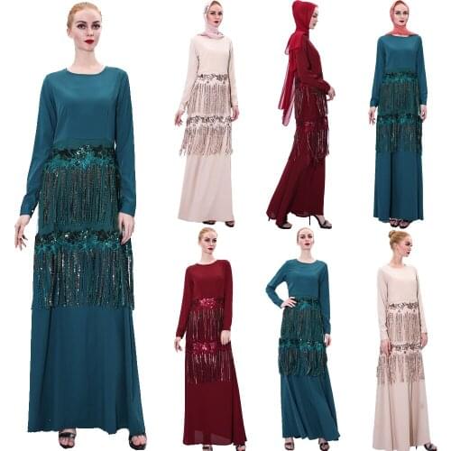 Muslim Abaya Luxury Long Dress Women Sequins Tassel Arab Jilbab Islamic Ramadan Elegant Party Evening Maxi Robe Gown Dresses New