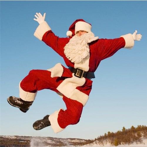 5/7pcs Christmas Santa Claus Cosplay Costume Fancy Dress In Christmas Men Adult Flannel Pants Top Belt Hat and Beard Suit