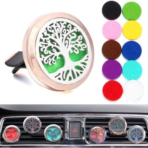 Rose Gold Mix Style Aromatherapy Car Perfume Diffuser 30mm Magnetic Aroma Diffuser Locket Car Air Freshener Vent Clip +10pcs Pad