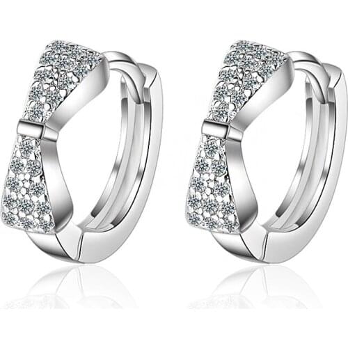 Bowknot Paved 5A Zirconia Hoop Earrings Rose Gold Small Loop Huggies Earrings Fashion Party Jewelry Gifts for Women Girls