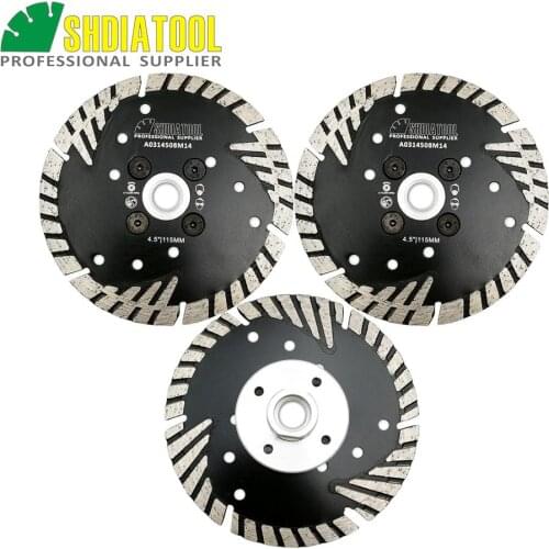 SHDIATOOL 3pcs/pk M14 Thread 4.5"/115mm Hot pressed Diamond Saw Blades Cutting Discs Slant protection teeth Turbo Blade Wheel