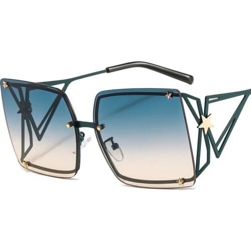 Veshion Oversized Square Rimless Goggle Sunglasses Stars Men Women Fashion Shades UV400 Vintage Glasses