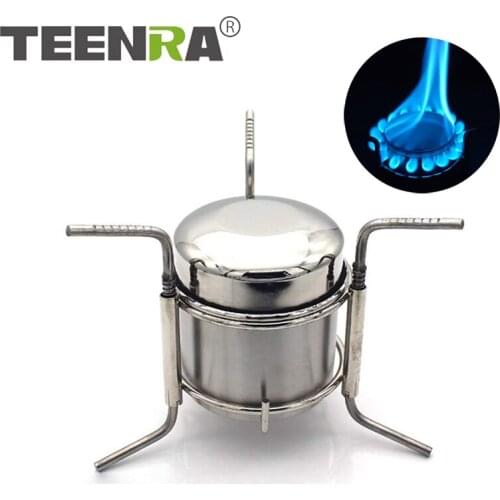 TEENRA Stainless Steel Alcohol Stove Portable Wood Stove Outdoor Cooking Picnic Stove Ultralight BBQ Camping Tools