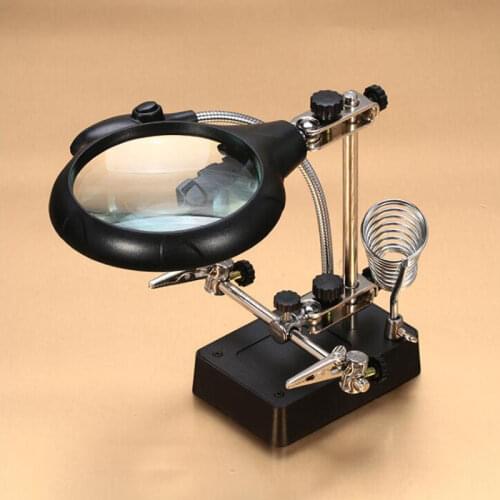 Welding Magnifier and LED Light 2.5X-10X Lens Auxiliary Clip Magnifier Desktop Magnifier Third Hand Welding Repair Tool
