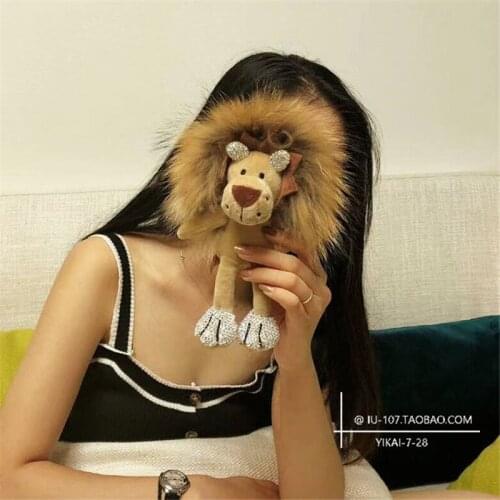 High end product diamond raccoon fur little lion plush pendant cute cartoon raccoon fur key chain girls bag ornament car raccoo