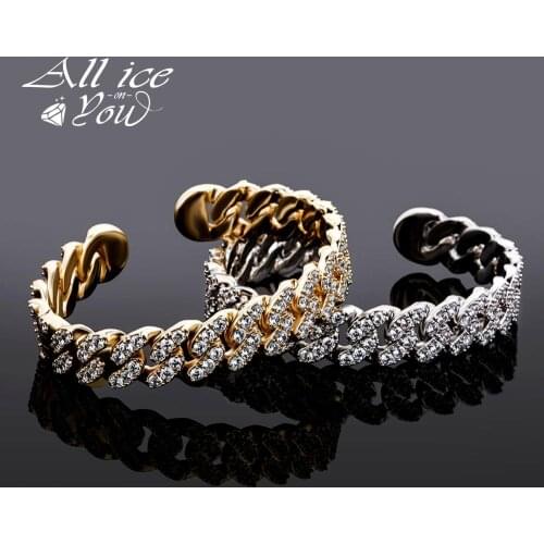 AILLICEONYOU 12MM Miami Cuff Clasp Cuban Link Silver Plated Bracelet Iced Out Cubic Zircon Bling Hip Hop Jewelry For Women Gift