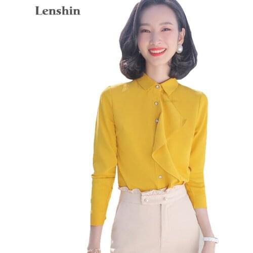Lenshin New Fabric High-quality Smooth and Soft Ruffles Shirt for Women Blouse Elegant Tops Long Sleeve Office Lady Work Wear