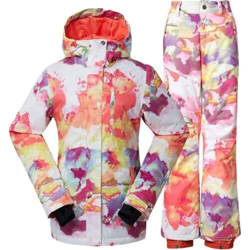 GS Womens Snow Wear 10K Waterproof Windproof Girls Snowboarding Suit Sets Outdoor Sports Clothing Ski Jacket & Strap Pant Brand