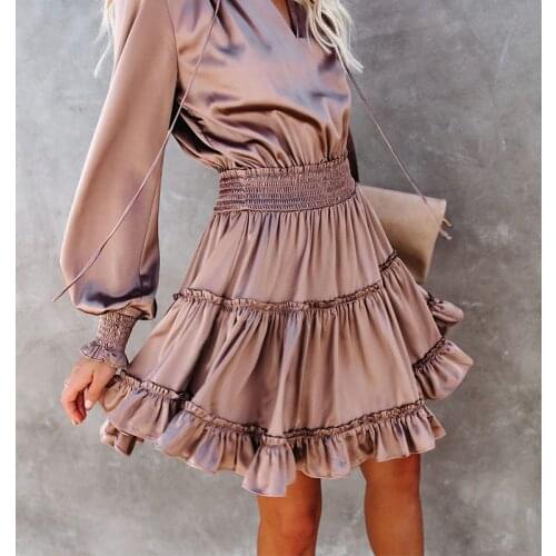 Women Long-Sleeved Round Neck Solid Color Vestidos Elegant Casual Dresses 2021 Summer New Fashion Dress Outfit