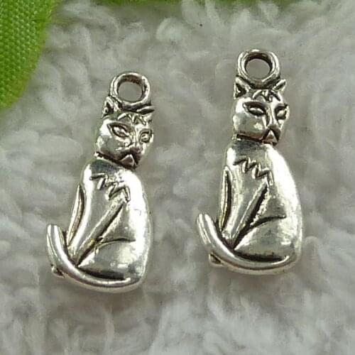 240 pieces antique silver cat charms 22x9mm #3657