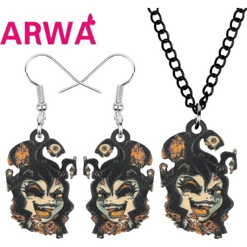 ARWA Acrylic Halloween Magic Witch Jewelry Sets Big Long Necklace Earrings For Women Girls Kids Classic Festival Gift Decoration